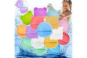 COZCLAM 16Pcs Reusable Water Balloons, Refillable Silicone Water Balloons, Self Sealing Magnetic Water Balls with Storage Mesh Bag, Magnetic Water bombs for Pool Party & Summer Fun for Kids Adults