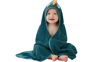 EVERSOFT FABRICS Organic Baby Towel Newborn Bath, Premium 100% Turkish Organic Cotton 280g, 80x80, Dinosaur Hooded, Oeko-Tex 100 Certified Towel, Ultra Soft & Absorbent Bath Towel, Sensitive Skin Friendly