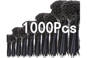 LANHUIYY 1000 sztuk klipsów kablowych, czarny plastikowy zacisk, 100/150/200/250/300mm odporny na rozdarcia i promieniowanie UV, nylonowy kabel do domowego biura zarządzania kablami (1000 szt., ZD-002)