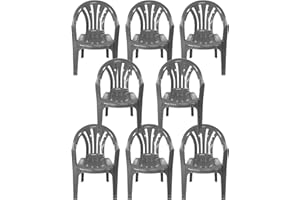 simpa Solana GREY Stackable Low Back Plastic Garden Chairs - Set of 8
