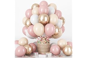HILAVO Luftballons Rosa Beige, 60 Stück Retro Dusty Rosa Aprikose Metallic Champagner Gold Weiß Geburtstag Party Deko Ballon, 12'' Hell Pink Cream Boho Latex Ballon für Bridal Babyparty Hochzeit Dekorations