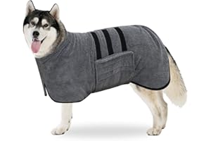 BASVII Szlafrok Dla Psa z Mikrofibry - Super Chłonny i Szybkoschnący, z Kieszenią i Regulowanym Paskiem, Dla Małych, Średnich i Dużych Psów