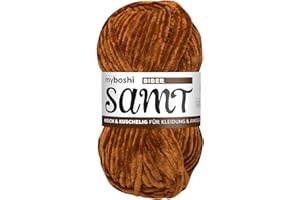 myboshi Samt Wolle zum Häkeln und Stricken, weiche Chenille Wolle im XXL-Knäuel, perfekt für Amigurumi und Kissen, 100% flauschige Polyester, 100g, Ll 100m Braun (Biber), 1 Knäuel