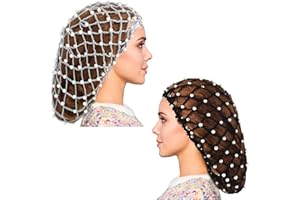 WTUGJEP 2 piezas de Red para el Cabello para Mujer, Redecilla de Malla de Rayón, Red para el Cabello con Perla, Red para el Cabello de Ganchillo, Red para el Cabello con Perla(negro, gris)