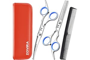 ZOVIRA Dog Grooming Scissors Set, Pet Cat Hair Cutting Trimming Scissors - Straight with Leather Pouch – Stainless Steel (Pet Scissor Set)