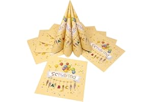 Oblique Unique® 20 Servietten für Schuleinführung Schulanfang Einschulung Deko für Jungs Mädchen mit Schulkind ABC Zuckertüten Luftballons Motiv Gelb