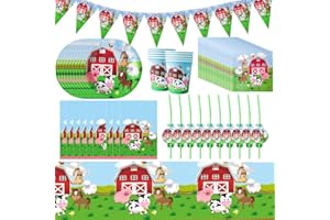 KedidO VajillaDe Fiesta De Granja, Platos y Vasos para Cumpleaños 61 Piezas PartyPlatoscumpleaños animales granja set Incluye Platos,Servilletaspara Aniversario,Cumpleaños,Graduación