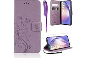 AROYI Lederhülle Kompatibel mit Samsung Galaxy A54 5G Hülle und Schutzfolie,Wallet Handyhülle Leder Tasche Kartensteckplätzen Schutzhülle Kompatibel mit Samsung Galaxy A54 5G Lila
