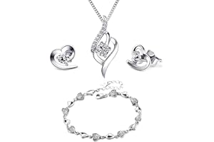 FINDOUT love heart jewellery set silver necklace silver earrings silver bracelets Amethyst blue clear angel Tianyu Set Crystal Heart Silver pendant Necklace + stud earrings sets gift for women girls with jewellery box silver chain