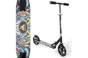 EVOLAND Foldable Kick Scooter, Adjustable Height 2-Wheel Scooter with Lightweight Aluminium Deck for Kids and Teens Ages 8/9/10/11/12+