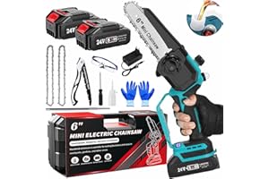 FIUTAZGE Mini Motosega a Batteria per Potatura 6 Pollici, Motosega a Batteria con 2 Batteria e Caricatore, con Pompe Dell'olio e Tendicatena Senza Attrezzi（Blu）