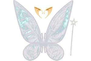 Orgoue Feenflügel, Tinkerbell Kostüm Feenflügel Tinkerbell Flügel für Erwachsene Damen Kinder, Flügel Fee mit Elfenohren und Feenstab für Halloweenkostüm Karnevalskostüm Kleid Party