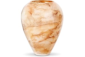 Terroso - Vase - Verre Blanc Chaud soufflé à la Bouche - Aspect Luxueux, élégant et stylé - 33 cm de Haut - Aspect marbre - Vase à Fleurs