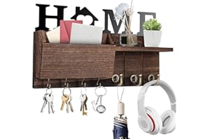 Kureny Schlüsselhalter für die Wand mit Heim Dekoration,Schlüsselbrett Holz mit 7 Schlüsselhaken, Dekorative Schlüsselbrett mit Ablage Holz für Eingang, Mudroom, Flur, Schlafzimmer, Wohnzimmer