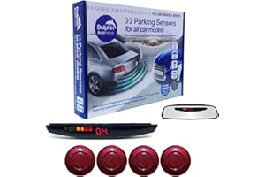 DOLPHIN AUTOMOTIVE Dolphin DPS455 Reverse Parking Sensors In 32 Colours 4 Ultrasonic Radar Sensors Kit Audio & Rear Roof Mounted Display Alert System Matt & Gloss Black +30 More Colours (Maroon)
