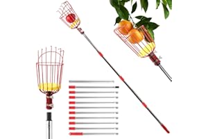 Edencomer Raccogli Frutta Telescopico2,6 m, 6 sezioni, con Supporto per Borsa in Tessuto e Borsa con Coulisse, per Raccogliere Frutta da luoghi Alti