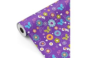Bobina papel de regalo, rollo grande 62cm x 100m • MARIPOSAS LOVE MORADO • Ideal para: Tiendas Negocios Comercios Envolver regalos Cumpleaños Baby Shower Bodas Decoración [FP Fiesta Paper]