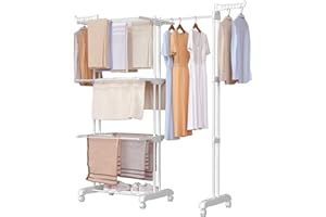 Oak & Tea Wäscheständer Turm, 83-200cm(Ausziehbar Flügeln), XXL Wäscheturm mit Rollen, 4 Etagen Wäscheständer, Großer Standtrockner, für Innen- und Außenbereich, Weiß