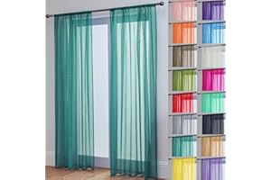 John Aird Lucy Voile Curtains - Rod Pocket Slot Top - Pair Net Curtains - 2 Panels (Teal, W 58" x L 90")