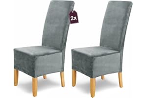 ‎SH SCHEFFLER-HOME LIVE HOMESTYLE Scheffler Home Stuhlhussen Puma Velano Grau 2er Set – Elastische waschbare Stuhlbezüge aus Samt für Esszimmerstühle und Polsterstühle – Edler Chenille Stuhlüberzug