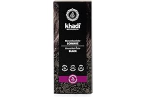 khadi CZARNA roślinna farba do włosów, farbuje włosy na tajemniczą głęboką czerń, bez niebieskiego odcienia, 100% roślinna, naturalna i wegańska, certyfikowane kosmetyki naturalne, 100g