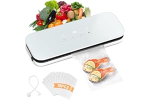 ACMEENJOY Macchina Sottovuoto Alimenti 75kpa con Display Digitale, Automatica Sigillatore Sottovuoto Macchina con Taglierina Incorporata, per Alimenti Secchi e Umidi, 10 Sachetti Sottovuoto e Tubo Sottovuoto