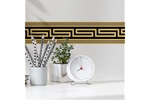 funlife 10 m de papel tapiz con diseño de llave griega en oro negro y adhesivo, borde decorativo vintage para pared, moldura para despegar y pegar, para dormitorio, sala de estar, decoración del