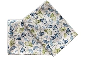 JOWOLLINA 2er-Set: Gourmet Geschirrtücher Küchenhandtücher Handtücher Tücher 44x68 cm Halbleinen Stonewashed Bedruckt (Ginkgo blau)