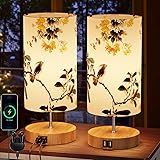 2 Piezas Lámpara de Mesilla de Noche con Puertos de Carga 2 USB, Impresa lampara mesita noche, Control Táctil Lampara de Mesa