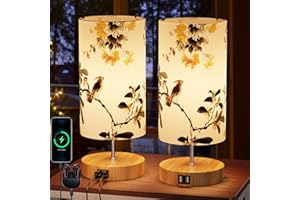 GPATIO Lampe de Chevet Lot de 2 Tactile, Lampe de Table Intensité Variable, Deco Chambre Imprimer Abat Jour Lampes, Lampes de Bureau Led avec Ports de Charge 2 USB pour Chambre Bureau, Cadeau