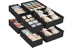 SONGMICS Pudełka do przechowywania bielizny, zestaw 8 sztuk, organizer do szuflad, organizer do szafy, na biustonosze, bieliznę, skarpetki, krawaty, składane pudełka, pudełka z materiału, czarny