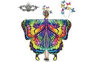 plainshe Butterfly Wings for Girls, Butterfly Costume for Halloween, Fairy Wing Kids, 3PCS Butterfly Cape Set