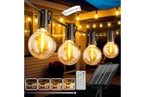 FIFlying Guirnaldas Luces Exterior Solar, 10.45M/34.3Ft Lámparas Solares de Jardín Luces con 12+1 G40 Bombillas, 8 Modos Impermeable Guirnalda Solares para Jardín, Patio, Café, Fiesta, Terraza
