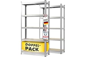 Floordirekt Estantería para cargas pesadas, juego de 2 unidades, galvanizado, 180 x 90 x 40 cm, sin tornillos, para sótano, de almacenamiento, de taller, banco de trabajo, 5 estantes ajustables