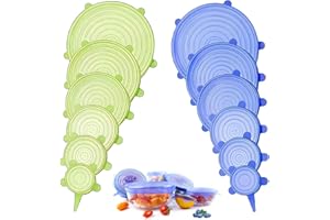 HSYTEK Lot de 12 couvercles en silicone extensibles, réutilisables, universels, extensibles, 6 tailles différentes, couvercles pour yaourt, bols à yaourt, bols, gobelets, boîtes