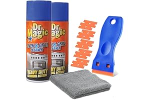 PACKPIONEER Heavy Duty Oven Cleaner Kit with Razor Blade Scraper, 10 Extra Blades, Microfiber Cloth 2 Pack for Oven, Grill, BBQ, Air Fryer, Microwave, Cast Iron & Glass Hob - DR Magic