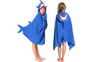 OLAOLA Serviette de Bain à Capuche pour Enfants, Serviettes de Plage en Microfibre Doux Natation Wrap, Enfant Peignoir À Langer, Poncho de Bain pour Garçons Filles de 3 à 12 Ans (Requin)