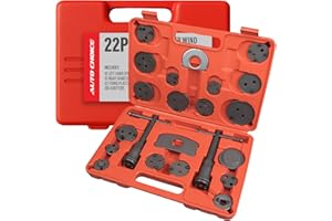 Xtremeauto 22pc Caliper Wind Back Tool Kit – Left & Right Hand Thread Spindles, 18 Universal Adapters & Plates – Brake Piston Rewind Tool Set with Case – For Brake Pad Replacement & Caliper Servicing