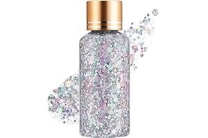 GL-Turelifes Mermaid Chunky Glitter Gel Chameleon Glitter Body Gel Festival Glitter Cosmetic for Face Body Hair Nails Makeup Scale Polarized Sequins Glitter Eyeshadow 30ml (#11 Colorful Silver)