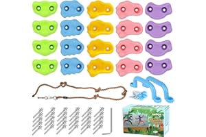 CIOXSOIO 20pcs Prise Escalade Enfant Exterieur, Mur Escalade Enfant Exterieur avec 270cm Corde Nouée D'escalade et 2pcs Vert Poignées Maintien Aire de Jeux, Rock Climbing Holds pour Intérieur et Extérieur