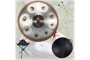 REOTEL Hand-pan Drum Hand Pan Drum Tongue Drum 9 10 12 Notes Handpan Drum D Minor Percussion Instrument Hand Drum Yoga Meditation Beginner with Carrying Bag Drumsticks,Argent,10 Notes
