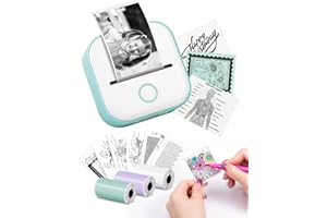 Memoking T02 Mini Etikettendrucker - Tragbarer Drucker mit 3 Rollen Papier, Aufkleberdrucker für Studium, Notizen, Bilder, Fo