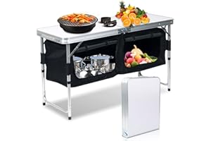 Jiubiaz Table de camping pliable en aluminium, hauteur réglable avec sac de transport, pour le camping et les pique-niques