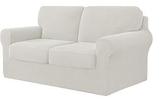 CHUN YI 5 Piece Stretch Sofa Cover, 2 Seater Slipcover with Two Separate Cushions and Backrests, Jacquard Spandex Fabric(2 Seater,Cream)