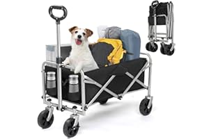 Bonnlo Bollerwagen Faltbar, 100 kg Tragkraft, 600D Oxford-Stoff, Handwagen, Transportwagen Klappbar, Gartenwagen für Camping, Einkäufe, Outdoor & Freizeit, Stahlrahmen, 74,5×45,5×84cm, Schwarz