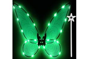 Silom Fairy Wings Light up Butterfly Wings for Adult Kids, LED Fairy Wing Sparkle Angel Wings for Girls Women Halloween Cosplay Costume Angel Wings Dress Up Costume (Green)