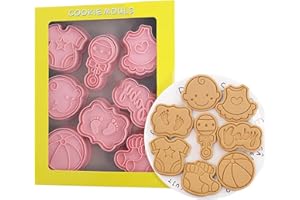 PTAIZJJZ Lot de 8 emporte-pièces 3D en plastique pour fête prénatale pour enfants, motif dessin animé pour pâtisserie, décoration de gâteau