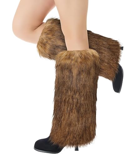 KGDUYC Guêtres Femme En Fausse Fourrure Y2K - Jambières 40cm Marron Pour Bottes, Chaudes Et Stylées
