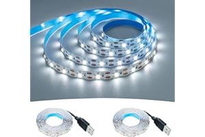 GOMING Tira LED USB 5V Blanco Frio 6000K 120LED/2M 2835 SMD 4M (2m x 2Piezas) No Impermeable IP20 Luces LED para DIY Gabinete, Armario y más