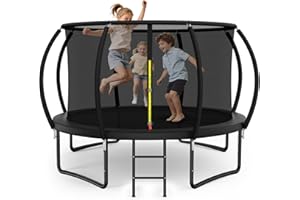 Nattork Outdoor Trampoline 8FT 12FT 14FT with Net and Ladder, Stable Frame Construction, Pumpkin Design, Recreational Trampoline for Adults, Max. Load 150 Kg